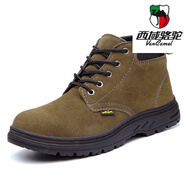 西域駱駝（VANCAMEL）電焊勞保鞋男加蓋翻毛牛皮防砸防刺穿加厚鞋底電焊工安全鞋防護(hù)鞋 棕色牛皮電焊鞋【防砸防刺穿】 35