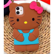 卡通美黑立體KT貓iPhone1413適用1211蘋果1615PROMAX手機殼套 立體硅膠-藍衣咖色HelloKitty iPhone4/4S