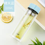 cuipo玻璃杯加厚隔熱雙層水杯男女便攜商務(wù)茶杯防燙杯子茶水分離泡茶杯 清新藍 320ml