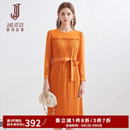 經(jīng)典故事（JANE STORY）設(shè)計感高級感克萊因藍連衣裙女2025春秋新款法式雪紡裙長袖百褶裙 F05 橙色 XL