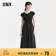森馬連衣裙女圓領(lǐng)修身長(cháng)裙氣質(zhì)時(shí)尚夏百搭拼接大擺裙107424114009