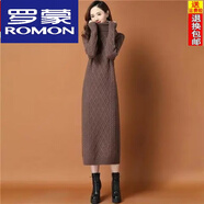 羅蒙（ROMON）長款毛衣裙過膝2024秋冬季新款高領(lǐng)大碼女裝羊毛針織連衣裙氣質(zhì) 咖啡色 3XL (建議135-150斤)