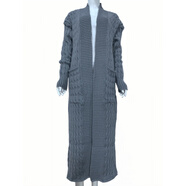 HUALIN FASHION2025秋冬歐美女裝大碼長袖長款毛衣外套 灰色 4XL