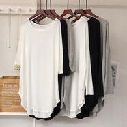 浮夏搭配鯊魚(yú)褲的上衣夏季女裝莫代爾長(cháng)袖T恤洋氣寬松中長(cháng)款遮pp大衫 白色長(cháng)袖【優(yōu)質(zhì)】 L (建議105-120斤)