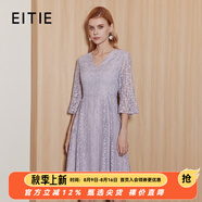 愛(ài)特愛(ài)（EITIE）溫柔氣質(zhì)V領(lǐng)喇叭袖收腰顯瘦蕾絲連衣裙秋季新款裙子C2307224 丁香紫90 S 155