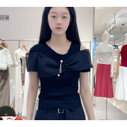 秋水伊人女士優(yōu)雅時尚針織衫15204BC101312 黑色 M