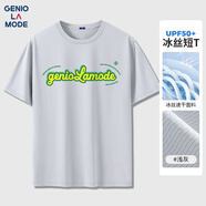 GENIOLAMODE冰絲t恤男士短袖夏季涼感青少年休閑百搭簡約衣服男裝 淺灰 XL