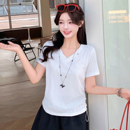 歐潤(rùn)娜時(shí)尚簡(jiǎn)約純色T恤女2025夏季新款洋氣顯瘦收腰設(shè)計(jì)感遮肚子上衣潮 白色 M 85-100