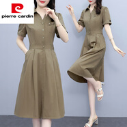 皮爾卡丹（pierre cardin）裙子2025新款夏季女裝中年媽|媽氣質(zhì)減齡顯瘦有口袋純色襯衫連衣 卡其色 M (建議斤以內(nèi))