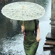 三棲虎新中式書法油紙傘A防雨防曬古風(fēng)漢服旗袍道具拍照舞蹈傘庭 K60綠竹葉船防雨防曬油紙傘 半穿 單獨一把傘