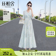 絲柏舍V領(lǐng)連衣裙2025夏裝新款女裝收腰顯瘦溫柔風(fēng)喇叭袖碎花裙