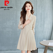 皮爾卡丹（pierre cardin）灰色連衣裙女春秋2025新款工裝裙子氣質(zhì)收腰中長(cháng)款職業(yè)百褶西裝裙 YWZ668杏色西裝連衣裙 S