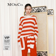 MO&Co.毛衣春秋含馬海毛條紋針織衫毛絨感慵懶紅色摩安珂 紅白條色 M 165