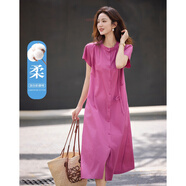 德瑪納【小玫瑰】夏季清新純棉圓領(lǐng)短袖寬松腰直筒中長(cháng)小個(gè)子女式連衣裙