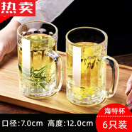 VIERUODIS德國(guó)進(jìn)口品質(zhì)鋼化玻璃杯茶杯帶把手家用防摔啤酒杯子耐高溫扎啤喝 加厚強(qiáng)化310ml海特杯【買(mǎi)三送三