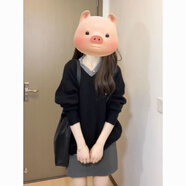 OTKBBP早秋季韓系小個子穿搭甜美學院風感V領毛衣半身裙兩件套裝女 假兩件上衣【單件】 S 建議85-95斤