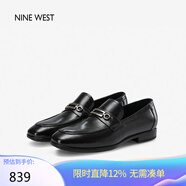 NINE WEST/玖熙牛皮革商務(wù)皮鞋男舒適低跟經(jīng)典時尚百搭休閑樂福鞋NB275015CK 黑色 41 