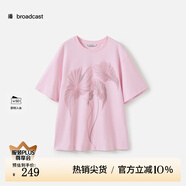 播減齡印花圓領(lǐng)T恤女25夏季新款寬松休閑短袖上衣DDS2YD5925 R10脂粉 XS