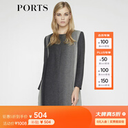 PORTS寶姿女裝 秋季新品休閑長袖中長連衣裙LV9D109DFF044 太空灰組合色 S (4)