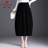 皮爾卡丹（pierre cardin）灰色毛呢半身裙秋冬女士花苞裙2025新款高腰顯瘦a字燈籠半裙冬裙 黑色 M