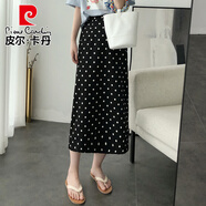 皮爾卡丹（pierre cardin）法式復(fù)古雪紡波點半身裙女夏裝2025新款裙子中長款開叉高腰A字裙 黑色 S