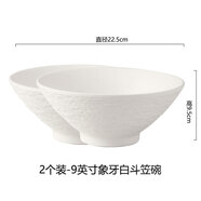 佰潤居日式陶瓷斗笠碗高顏值面碗家用吃面碗湯碗泡面碗大碗輕奢沙拉碗 9寸斗笠碗2個裝-石紋象牙白
