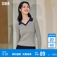森馬毛衣女短款修身顯瘦簡約春秋撞色polo領(lǐng)毛衫復(fù)古109524107003