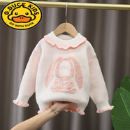 G.DUCKKIDS兒童毛衣秋冬加厚2023新款女童水貂絨毛衣兒童加絨寶寶加厚針織衫 毛衣銹花兔白色 100 建議身高90-100cm年齡3-4歲
