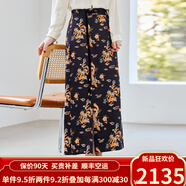 歐迪鳥19姆米交織提花真絲印花半身裙女夏季2025年新款中長款復(fù)古包臀裙 黑色 均碼 M