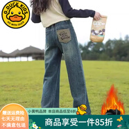 G.DUCKKIDS女童褲子春秋牛仔褲25新款中大兒童直筒褲初中生女孩寬松闊腿褲冬  復古色加絨款 150 建議140-150cm11-12歲