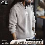 馬登工裝 美式半拉鏈立領(lǐng)毛衣男春季半高領(lǐng)豎線肌理百搭彈力針織衫 煙灰色 (寬松偏大) L (175)