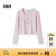 森馬長(zhǎng)袖T恤女短款蝴蝶結(jié)字母春秋溫柔蕾絲緊身上衣107624101001