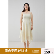獨束大碼女裝飄逸大擺仙女吊帶連衣裙夏裝新款不規(guī)則荷葉邊裙22DS2582 米色（短款） 2XL