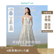 茵曼（INMAN）法式暈染女裝V領(lǐng)吊帶連衣裙2025夏季新品裙子 白底藍花 XL