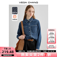 VEGA CHANG加絨牛仔襯衫女2025年秋冬新款寬松顯瘦長袖牛仔上衣 波塞冬藍(lán)（加絨） L