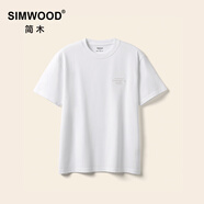 SIMWOOD/簡木【標準寬松 】310g基礎(chǔ)純色重磅打底圓領(lǐng)短袖t恤SN120088 白色（左胸繡花） L （建議131-145斤）