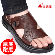 蜘蛛王涼鞋男2025新款夏季真皮沙灘鞋男士休閑兩用開(kāi)車(chē)拖鞋爸爸鞋 2115棕色 41