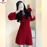 皮爾卡丹（pierre cardin）秋冬季紅色針織毛衣連衣裙春季2025年新款早春裝女裝法式茶歇裙子 C14M1966紅色綁帶連衣裙【圣誕節(jié) S 40/45kg