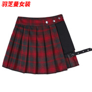 顧夕岑XS-4XL哥特式百褶裙朋克短裙暗黑系假兩件綁腿環(huán)半身裙褲不規則 紅色 M