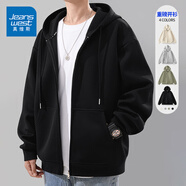 真維斯開(kāi)衫衛衣男潮牌男士美式重磅連帽外套春秋季新款大碼寬松拉鏈上衣 黑色(純色) 5XL (體重230-260斤)