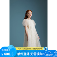 ELLE KIDS法式重工花朵珠片泡泡袖夏季新款女童生日party公主連衣裙