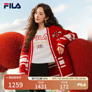 FILA 楊冪同款|斐樂(lè)女士編織外套2025春季新年款時(shí)尚休閑紅色開(kāi)衫毛衣 傳奇紅-RD M （165/84A/M）