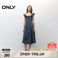 ONLY2025夏季新款減齡飛袖荷葉領(lǐng)拼接牛仔裙連衣裙女|125242007 J33復(fù)古350牛仔洗水 XL