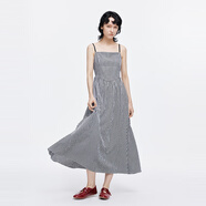 moussy 2025新品文藝田園風(fēng)格紋刺繡吊帶連衣裙028ISA33-0007 025花紋黑色 M