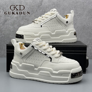 古卡頓（GUKADUN）厚底板鞋男2025新款小眾面包鞋秋季休閑潮鞋增高小白鞋子男 白色 42