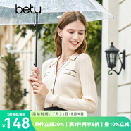 百圖betu女裝秋新款針織衫小翻領(lǐng)長袖小香風(fēng)針織POLO衫女2308T15 杏色 M