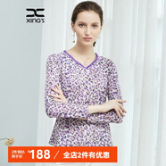 邢氏女裝新款春秋T恤女印花V領修身長袖打底衫上衣 淺紫色 3XL 46(170/108B
