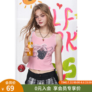 妖精的口袋草莓印花修身吊帶女2025年夏季新款休閑甜美設計感背心 草莓粉色 M