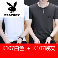 花花公子（PLAYBOY）夏季短袖T恤男女同款圓領(lǐng)白色ins潮牌2025女裝上衣服純棉潮流半袖 2024TM-K107白色+107炭灰色2025 M 【建議90-100斤】