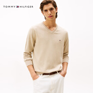 TOMMY HILFIGER【柔軟純棉】25秋冬男撞色條紋學(xué)院風(fēng)針織衫/情侶款純色毛衣 【純色V領(lǐng)】卡其色HEA XS （推薦：120斤以下）
